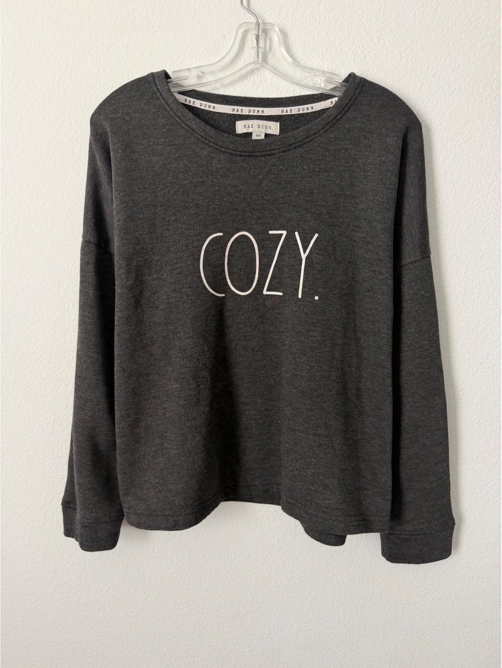 Rae Dunn "Cozy" Gray Long Sleeve Round Neck Sweatshirt Women's Size M